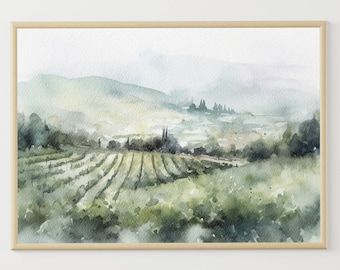 Vineyard Art Print radiant Rows of Pinot Watercolor Landscape Painting, Hand-signed Art Print - Etsy Canada Vineyard Artwork, Valley Watercolor, Sonoma Vineyards, Landscape California, California Painting, Vineyard Art, Poster High Quality, Watercolor Poster, Watercolor Landscape Paintings