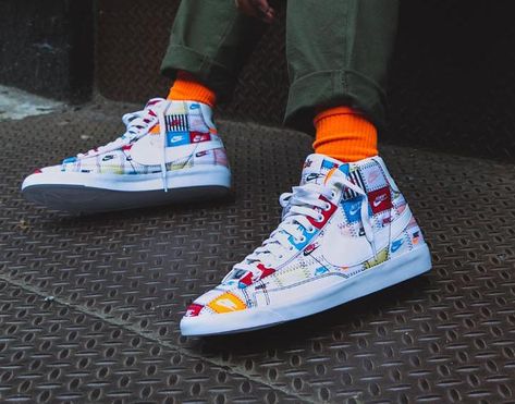 Nike Blazer High Patchwork Release Info. The Nike Blazer High Patchwork will release at select retailers during May 2019 with White base and quilt like squares and Nike logos. Patchwork Blazer, Custom Sneakers Nike, Rare Nikes, Nike Blazer Mid 77, Nike Blazer Mid, Nike Blazers Mid, Orange Shoes, Blazer Mid, Vans High Top Sneaker