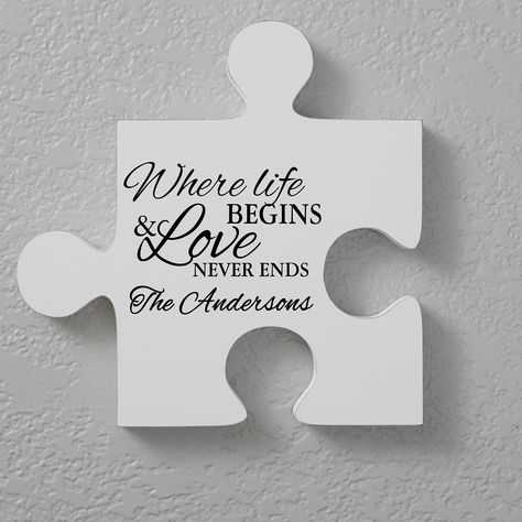 17697 - Family Quotes Personalized Puzzle Piece Wall Décor Our Family Quotes, Puzzle Pieces Quotes, Pieces Quotes, Wall Puzzle, Puzzle Piece Crafts, Family Wall Quotes, Personalized Puzzle, Drywall Anchor, Thoughtful Wedding Gifts