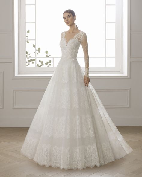 Wedding Dress out of Aire Barcelona (ENZO), silhouette a-line, neckline v-neck, floor, long sleeve Wtoo Wedding Dress, Dresses Images, Beaded Lace Wedding Dress, Wedding Dresses Images, Barcelona Wedding, Wedding Dress Gallery, Dress Gallery, Gown Photos, Wedding Dress Pictures