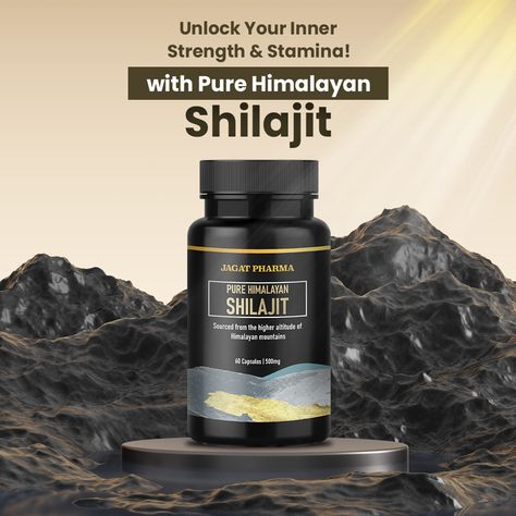 Jagat Pharma Launches Pure Himalayan Shilajit Capsules for Enhanced Passion Drive, Immunity, and Stress Relief Content Moodboard, Himalayan Shilajit, Shilajit Resin, Product Poster, Advertisement Template, 3d Modelling, Inner Strength, Post Design, Multivitamin