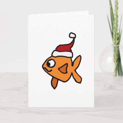 Funny Goldfish in Santa Hat Christmas Art Holiday Card  fishing in the, fishing line, fishing line spooling #largemouthbass #fishinglures #bassfishingnation Funny Goldfish, Fish Christmas, Cute Christmas Cards, Holiday Cards Handmade, Fishing Christmas, Santa Claus Hat, Christmas Stationery, Funny Christmas Cards, Christmas Funny