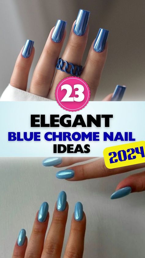 Shine bright with bold blue chrome manicures. Beach Chrome Nails, Blue Chrome Nails Coffin, Turquoise Chrome Nails, Blue Nails With Chrome, Blue Tips With Chrome, Bright Blue Chrome Nails, Blue Nails With Chrome Powder, Blue Chrome Short Nails, Cobalt Blue Nails With Chrome