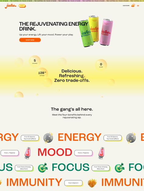 Meet Juvee, the rejuvenating energy drink for all! Power your play. 0g of sugar. Energy Drink Website Design, Ecommerce Landing Page Design, Gradient Website, Drink Website, Ecommerce Landing Page, Beverage Branding, Landing Page Design Inspiration, Web Ideas, Best Landing Page Design