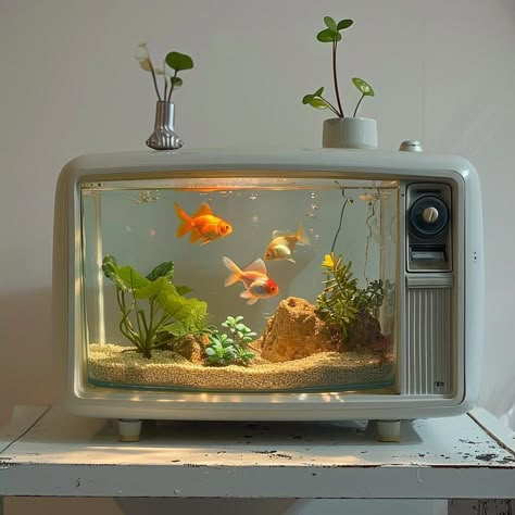 Fish Tank Inspiration, Aquarium Aesthetic Home, Fish Tank In Room, Aquarium Bedroom Aesthetic, Goldfish Tank Aesthetic, Fish Tank Bedroom, Peceras Aesthetic, Home Aquarium Aesthetic, Pretty Fish Tank