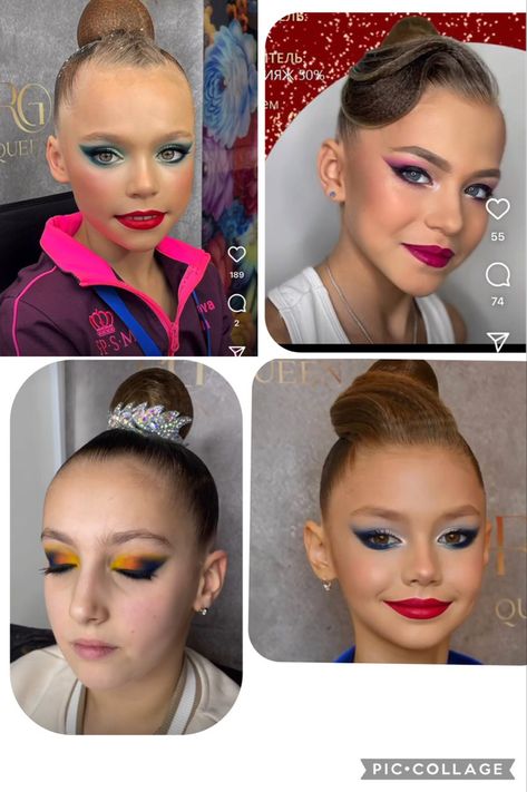 Gymnastics Competition Makeup, Recital Makeup For Kids, Gymnast Makeup, Dance Makeup Competition, Stage Makeup Dance, Gymnastics Makeup, Recital Makeup, Dance Competition Makeup, Glitter Face Makeup