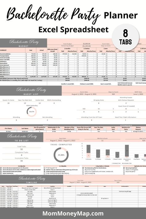 wedding budget spreadsheet template Bachelorette Budget, Bachelorette Checklist, Plan A Bachelorette Party, Bachelorette Party Budget, Bachelorette Party Checklist, Expense Categories, Party Planner Template, Bachelorette Party Planner, Party Timeline