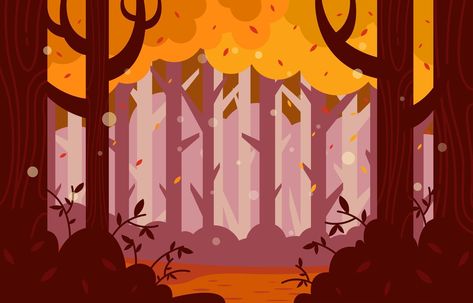 Autumn Flat Forest Scenery Background Autumn Background Illustration, Autumn Background Drawing, Forest Background Drawing, Autumn Forest Illustration, Halloween Forest, Game Background Art, Japanese Forest, Book Cover Design Inspiration, Autumn Background