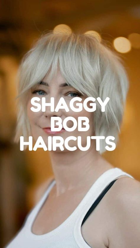 32 Timeless Shaggy Bob Haircuts for Every Season Shaggy Bob Long Bangs, Best Short Bob Haircuts, Shaggy Short Hair With Undercut, Long Shag Bob Hairstyles, Stacked Shaggy Bob, Choppy Haircuts For Straight Hair, Shaggy Short Hair Curtain Bangs, Shoulder Choppy Haircuts, Short Shaggy Grey Hairstyles