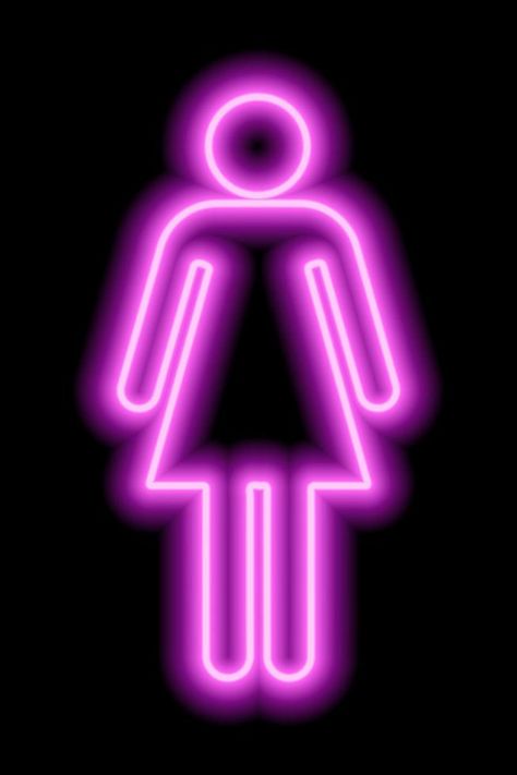 A simple stylized symbol of a woman. Female sign. Pink neon outline on a black background. Sign women's toilet. Woman Neon Sign, Slap Stickers, Female Sign, Neon Wallpapers, Vector Nature, Female Symbol, Neon Wallpaper, Pink Neon, Nature Design