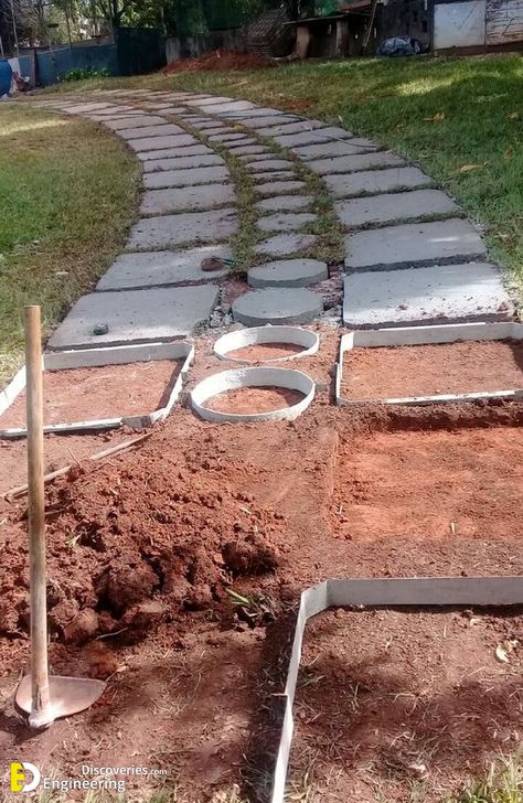 Outdoor Pathway Quinceanera Themes: Stylish Décor Concrete Paths, Walkway Designs, Concrete Path, Walkway Design, Concrete Walkway, Garden Paving, Garden Walkway, Garden Art Sculptures Diy, Garden Art Projects