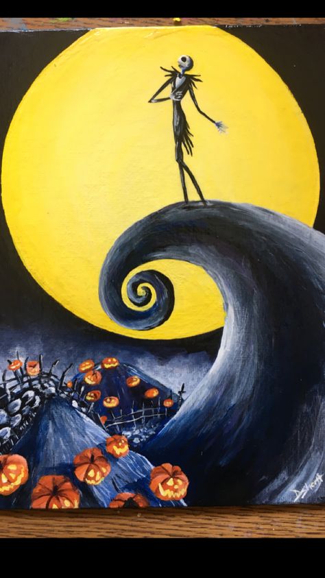 Jack Skeleton Painting, Nightmare Before Christmas Painting Ideas, Tim Burton Painting, Halloween Acrylic Painting, Nightmare Before Christmas Art, Nightmare Before Christmas Painting, Halloween Canvas Art, Nightmare Before Christmas Drawings, Canvas Art Painting Acrylic