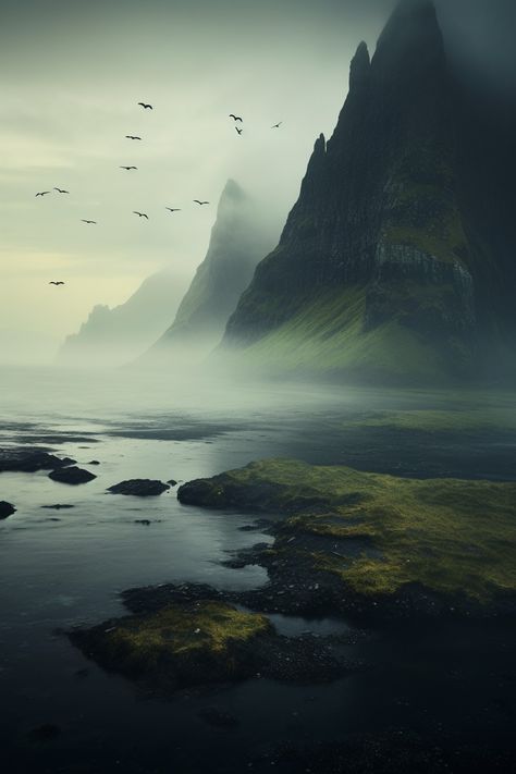 Cliff City Fantasy Art, Fantasy Travel Aesthetic, Atmospheric Landscape Photography, Mountain Cliff Aesthetic, Ancient Temple Concept Art, Dark Landscape Photography, Cliff Photography, Cliff Landscape, Unique Scenery