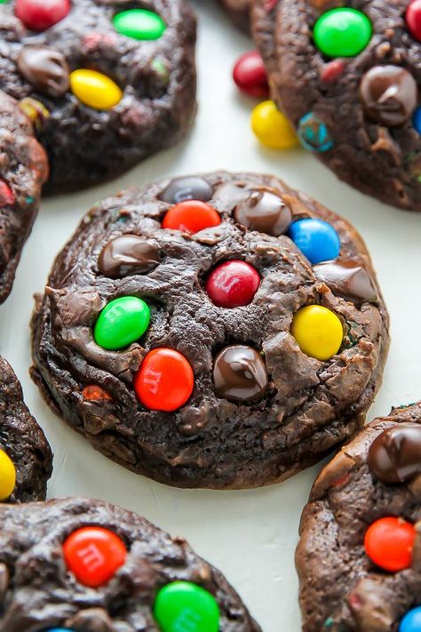 Soft Batch Chocolate M&M Cookies Chocolate M M Cookies, Soft Batch, Coconut Dessert, Favorite Cookie Recipe, Food Cakes, Favorite Cookies, Yummy Cookies, Healthy Dessert, Chocolate Cookies