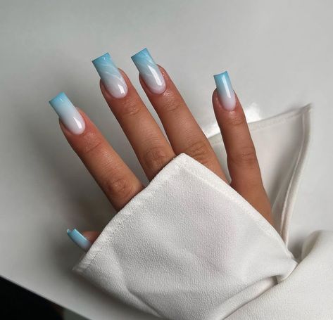 Blue Pearl Nails, New Nail Ideas, Nail Ideas For 2023, Blue And White Nails, Light Blue Nails, Milky Nails, Blue Nail Designs, Pearl Nails, Blue Nail