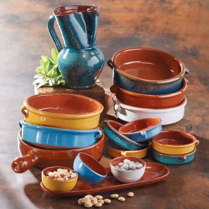 Shop 4.5-Inch Green Terra Cotta Cazuelas Online | La Tienda Spanish Foods, Bacon Wrapped Dates, Snack Bowls, Spanish Food, Kitchen Cookware, Serving Set, Terra Cotta, Tasty Dishes, Sugar Bowl Set