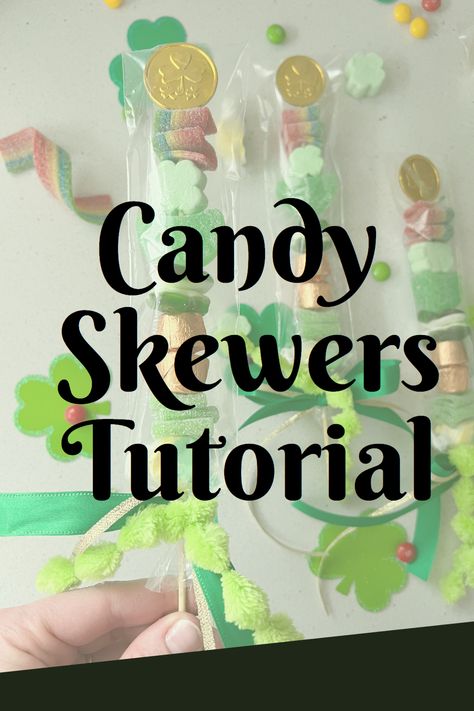 It's St. Patrick's Day and I'm getting festive with some delicious candy skewers! Rainbow ribbons and green details are the perfect way to show off your creativity. From gold coins to candy, take a look at the full tutorial on the blog and make your own at KimberlyMarieLifestyle Diy Candy Kabobs Tutorials, How To Make Candy Kabobs, Candy Skewers Kabobs, Candy Kabobs Diy, Candy Kabobs Diy Ideas, Easter Candy Kabobs, Candy Skewers, Candy Cottage, Gummy Candy Kabobs