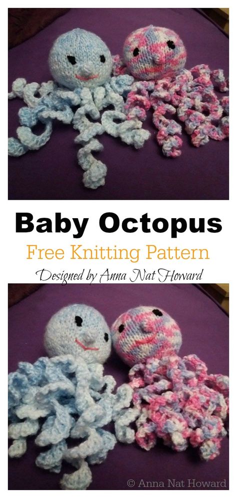 Baby Octopus Soft Toy Free Knitting Pattern#knittingtoy  #knittingforbaby  #amigurumipattern  #freecrochetpatterns Knit Octopus, Octopus Knitting Pattern, Octopus Knitting, Tl Yarn Crafts, Knitted Toys Free Patterns, Knitting For Charity, Octopus Plush, Crocheted Toys, Animal Knitting Patterns