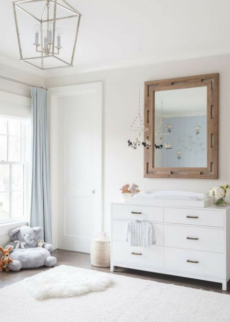 MODERN-COASTAL-NURSERY-8 Nursery Ideas Boy, Blue Nursery Boy, Coastal Nursery, Nursery Changing Table, Farmhouse Nursery, Modern Farmhouse Bedroom, Adorable Nursery, Nursery Curtains, Dresser Mirror