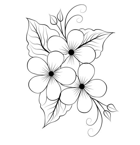 Black Line Flower Drawing, Outline Images Of Flowers, Simple Floral Design Drawing, Flower Pattern Drawing Simple, Flower Line Art Simple, Flower Outline Drawing Simple, Floral Drawing Simple, Simple Embroidery Designs Drawings, Flower Line Drawing Simple