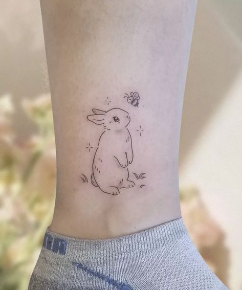 rabbit bunny tattoo Bunny And Bee Tattoo, Honey Bunny Tattoo, Simple Rabbit Tattoo, Honey Bee Tattoo, Bunny Tattoo, Bunny Tattoos, Rabbit Tattoos, Cute Little Tattoos