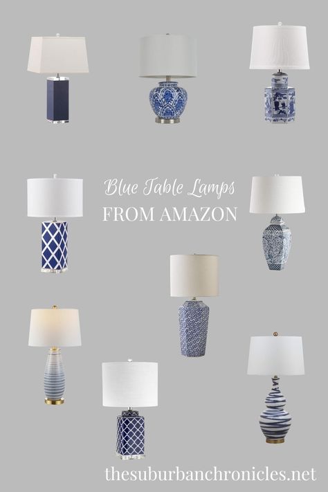 Blue Bedside Lamps, Blue And White Lamps Living Room, Best Lamps For Bedroom, Blue Lamps Living Room, Blue Lamps Bedroom, White Table Lamp Living Room, Side Table Lamps Bedroom, Navy Blue Lamp, White Buffet Table