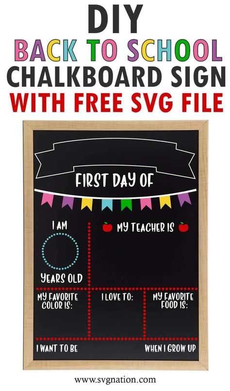 Back to School Chalkboard Sign with Cricut + Free SVG File Diy First Day Of School Sign Cricut, My First Day Of School Sign, School Chalkboard Ideas, Back To School Chalkboard Sign, Diy First Day Of School Sign, Back To School Signs 1st Day, Diy Back To School Signs, Money In Hand, First Day School Sign