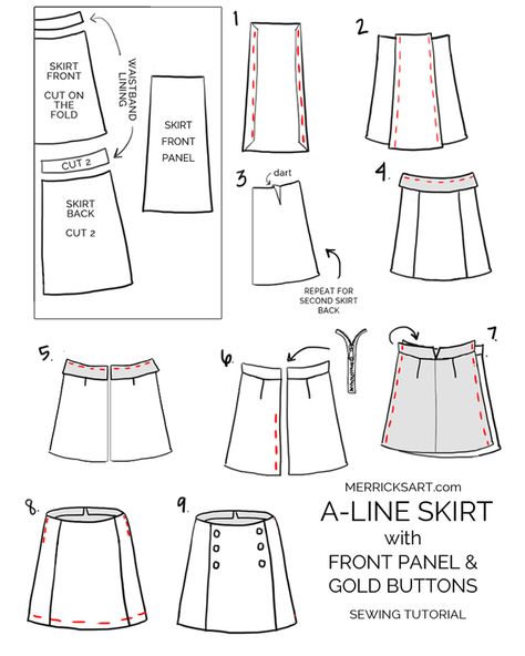 DIY Friday: A-Line Plaid Skirt with Gold Buttons | Merrick's Art | Merrick's Art Plaid Skirt Pattern Sewing, Golf Skirt Pattern, Plaid Skirt Pattern, Diy Plaid, A Line Skirt Pattern, Shirt Transformation, Fall Skirt, Tartan Shirt, Skirt Patterns