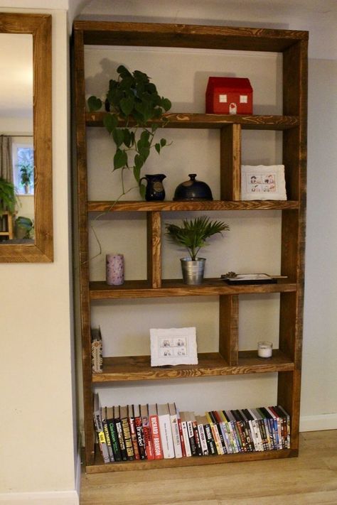 Rustic Shelves Living Room, Rustic Shelving Unit, Rustic Bookshelves, Minimalist Bookcase, Rustic Shelving, Shelf Designs, Diy Shelving, Wood Shelving Units, Writing Room