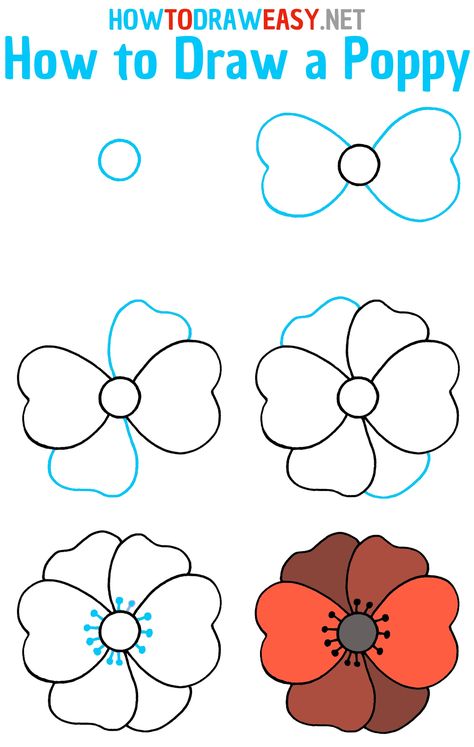 How to Draw a Poppy Step by Step #PoppyDrawing #PoppyFlower #Flowers #DrawingFlowers #FlowerDrawing #EasytoDraw #FlowersArt #DrawingaFlower #FlowerDrawing #FlowersDrawing #PoppyHowtoDraw #HowtoDrawaPoppyFlower #HowtoDrawaPoppy Easy Flower Drawings Simple Step By Step, Cute Easy Drawings Flowers, How To Draw Poppy Flowers, How To Draw A Poppy, Worm Drawing Cute, How To Draw A Poppy Flower, How To Draw Easy Flowers, Poppy Flower Drawing Simple, Draw Poppy Flower