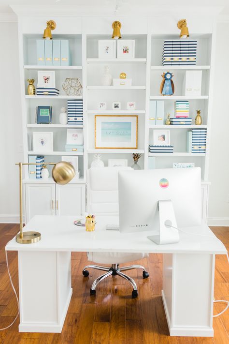 "We worked with our builder to remove a wall between the dining room and office (from our plans) to create a large office for me to be able to run my company from home. It's one of my favorite spaces in our house." Home Motivation, Bright Office, Office Paint Colors, Simplified Planner, Emily Ley, Office Paint, Declutter Your Life, Clearing Clutter, Happier Life