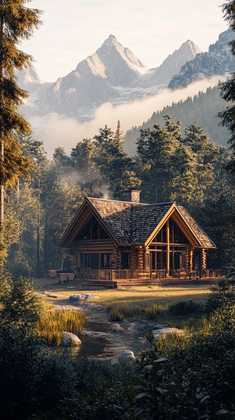 A cozy cabin nestled in the woods with stunning mountain vistas Forest Homes, Scandinavian House, Fairytale Cottage, Forest View, The Pines, Amazing Pictures, Forest House, Cozy Cabin, Cabin Homes