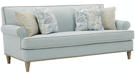 You've heard of a showstopper? The show will definitely stop when your guests get their first look at this stunning sofa from the Paula Deen Home collection! Paula Deen Furniture, Craftmaster Furniture, Stunning Sofa, Swivel Glider Chair, Hickory Furniture, Hickory Nc, Living Room Sofas, Blue Sofa, Paula Deen