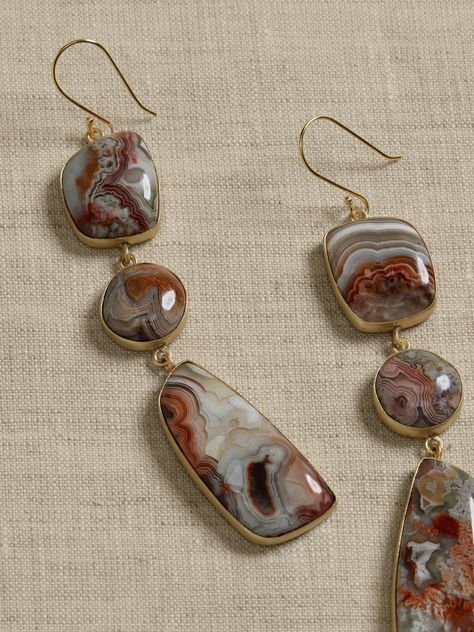 Crazy Lace Agate Earrings | Aureus + Argent | Banana Republic Earrings Stones Jewelry, Resin Stone Jewelry, Granite Jewelry, Desert Accessories, Globe Jewelry, Desert Earrings, Fire Agate Jewelry, Jewelry Shapes, Copper Agate