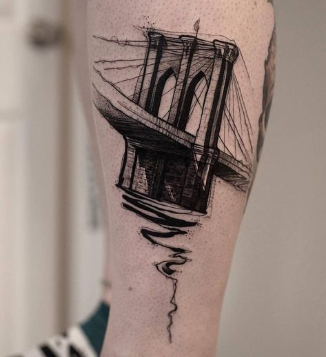 @thehalfdecent using Silverback Ink® #silverbackink #getsome #byatattooerfortattooers #tatuaje #tatouage #tatau #tatuagem #tatuaggi… Bridge Tattoo, Brooklyn Tattoo, New York Tattoo, Nyc Tattoo, Single Needle Tattoo, City Tattoo, Geometry Tattoo, Geometric Tattoos, Geometric Tattoo Design