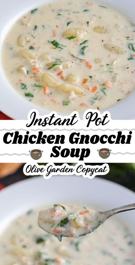 This Olive Garden Instant Pot CHICKEN GNOCCHI SOUP recipe is can be made in 30 minutes. With chicken, vegetables and spices, a perfect restaurant copycat. Instant Pot Creamy Chicken Gnocchi Soup, Instant Pot Recipes Chicken Gnocchi Soup, Instapot Chicken And Gnocchi Soup, Instant Pot Olive Garden Chicken Gnocchi, Chicken Gnocchi Soup Olive Garden Insta Pot, Instapot Chicken Gnocchi Soup Recipes, Instapot Gnocchi Soup Recipes, Instant Pot Chicken And Gnocchi, Instapot Chicken Gnocchi