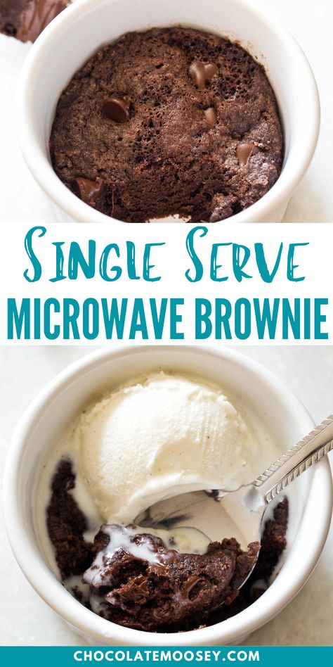 This Single Serve Microwave Brownie is made in a ramekin. It is a quick single serve chocolate dessert you can make in under 5 minutes. It’s a warm and fudgy eggless brownie for one for those days you need it the most. This is not a chocolate mug cake masquerading as a brownie. No cakey soft texture here! One Serving Brownie Recipe, Individual Ramekin Desserts, Eggless Mug Brownie, Eggless Cookie In A Mug, One Minute Mug Cake, Easy 1 Serving Dessert, Eggless Chocolate Mug Cake, One Person Brownie, Single Brownie Recipe