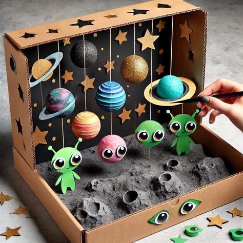 Easy Kids Art Projects, Solar System Projects For Kids, Galaxy Projects, Planet Crafts, Planet Project, Easy Preschool Crafts, Solar System For Kids, Space Crafts For Kids, Flower Crafts Kids