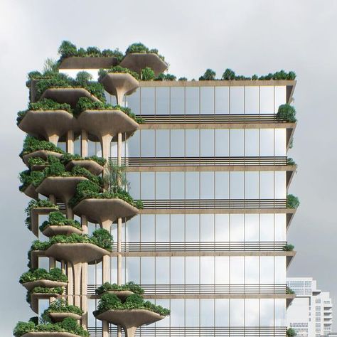 designboom magazine on Instagram: "@victorbortiz_architecture designs this ‘urupê tower’ with lush, climbing terraces to resemble fungal growths. the project exemplifies #biophilic design principals and is planned to relocate vegetation into the center of #saopaulo, #brazil. find out more on #designboom! #architecture #sustainability #greendesign#sustainabledesign" Public Spaces Architecture, Eco Resort Architecture, Vegetation Architecture, Green Building Architecture, Cubes Architecture, Biophilic Architecture, Learn Interior Design, Concept Models Architecture, Facade Architecture Design