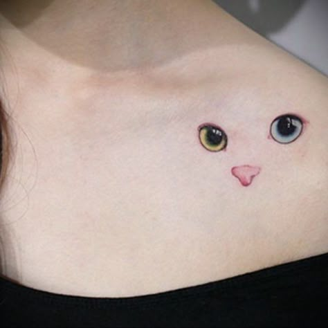 Cat Face Tattoo, Cat Eye Tattoos, Cat Face Tattoos, Fire Tattoos, Cat Tats, Kitty Tattoos, Cute Cat Tattoo, Tier Tattoo, Blue Tattoo