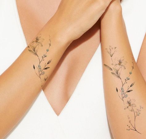 Delicate Fine Line Tattoo, Wrap Around Wrist Tattoos For Women, Wrist Wrap Tattoos For Women, Wrap Around Forearm Tattoo Women, Small Elegant Tattoos, Delicate Feminine Tattoos, Wrap Around Wrist Tattoos, Around Arm Tattoo, Tato Minimal