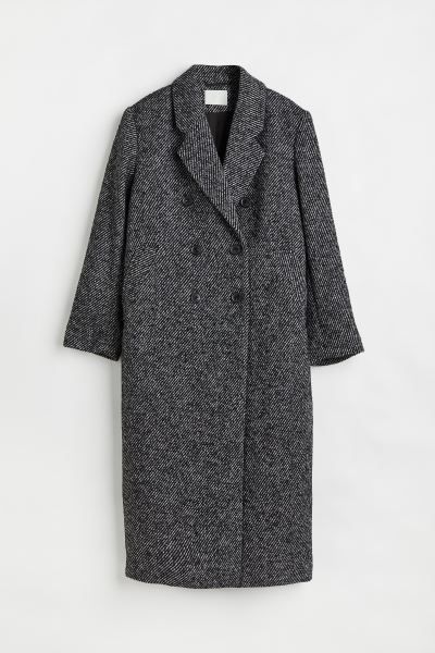 Double-breasted Wool-blend Coat | H&M (US + CA) Striped Art, Wool Blend Coat, Decorative Buttons, Double Breasted Coat, Black Coat, Fashion Company, World Of Fashion, Black Stripes, Shoulder Pads