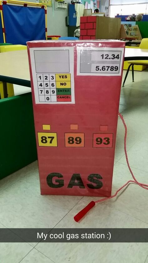 Diy gas station Gas Station Dramatic Play Preschool, Diy Play Gas Pump, Gas Station Pretend Play, Cardboard Gas Station, Car Dramatic Play Preschool, Gas Station Dramatic Play, Diy Gas Station, Project Based Learning Kindergarten, Transportation Preschool Activities