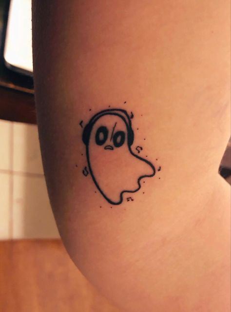 Nabstablook Tattoo, Small Undertale Tattoo, Tattoo Ideas Gaming, Game Inspired Tattoos, Subtle Fnaf Tattoo, Simple Video Game Tattoos, Simple Nerdy Tattoos, Videogame Tattoo Ideas, Smiling Friends Tattoo