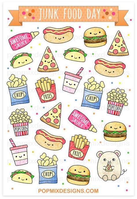 210 Idées De Sketchnotes | Griffonnages, Dessins Faciles Junk Food Stickers, Doodles Kawaii, Food Junk, Sticker Printable, Food Doodles, 귀여운 음식 그림, Fast Foods, Images Kawaii, Cute Food Drawings