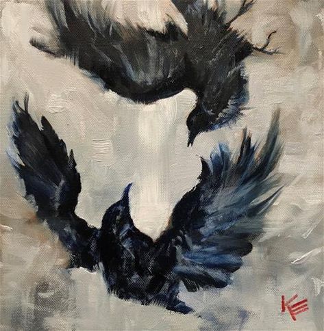 Krista Eaton Gallery of Original Fine Art Bird Falling, Falling Bird Drawing, Falling Bird Tattoo, Raven Flying Drawing, Flying Bird Drawing, Crow In Flight Drawing, Raven Abstract Art, Bird Falling From Sky, Abstract Crow Painting