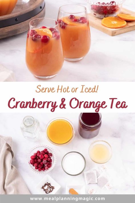 Hot Cranberry Tea, Cranberry Iced Tea, Hot Cranberry Drink, Cranberry Tea Recipe, Hot Cranberry Tea Recipe, Christmas Tea Recipe, Cranberry Orange Tea, Homemade Lemonade Concentrate, Cold Tea Recipes