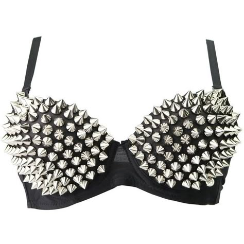 Women's Steampunk Metallic Spike Studs Rivet Party Club Sport Bras ($40) ❤ liked on Polyvore featuring activewear, sports bras, metallic sports bra, white sports bra, metallic gold sports bra and gold sports bra Bullet Pointed Bras, Baddie Wishlist, Metallic Bra, Spikes Fashion, Studded Bra, Outfit Collages, Studs And Spikes, Bullet Bra, Sport Bras