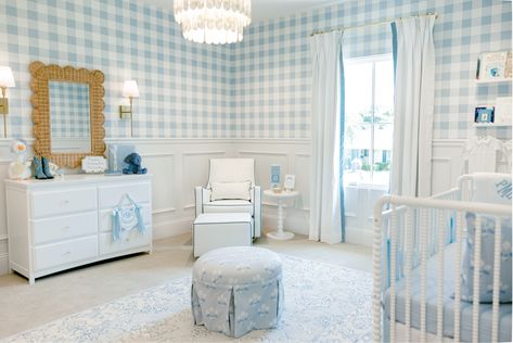 Dimensions curated on LTK Blue Gingham Nursery, Nursery Light Blue, Nursery White Crib, Blue Baby Room, Gingham Nursery, Baby Bank, White Crib, Baby Boy Bedroom, Boys Home