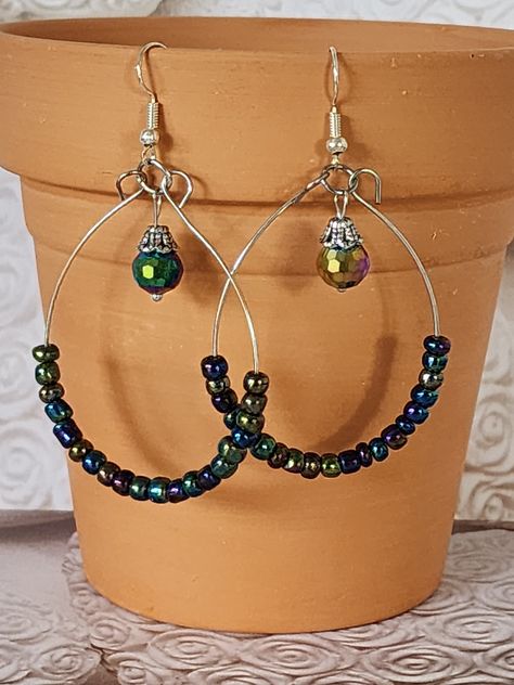 Gaia Multi-Colored Hoop Earrings Wired Earrings, Acrylic Nails Almond Shape, Wire Hoop Earrings, Almond Acrylic Nails, Almond Shape, Handmade Earrings Beaded, Nails Almond, Earrings Beaded, Memory Wire